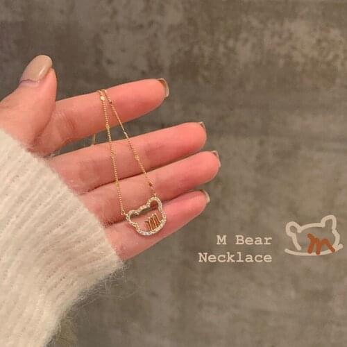 Cute Anime Pendant Necklaces For Women Letter M Bear Sweater Chain 2021 Crystals Mouse Jewelry Charm Clavicle Chain Accessories