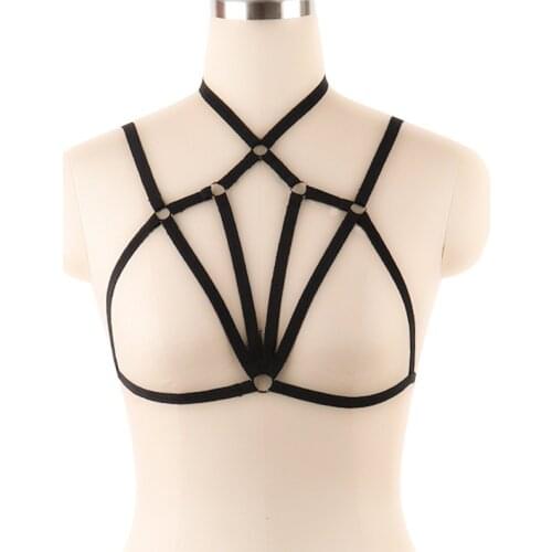 Women Black Body Harness Sexy Goth Harness Bondage Harness Cage Bra Bralette Wear Open Chest Body Belt Suspender