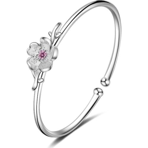 WANGAIYAO flower bracelet female Korean version of the forest sweet inlaid zircon pink open bracelet