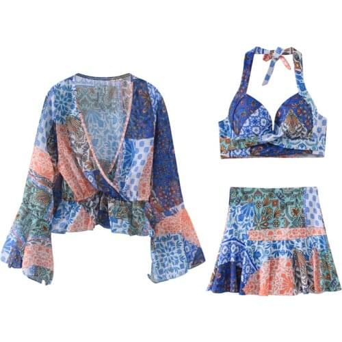 2019 New Swimdress Three Pieces Bikini Halter Swimwear Female Beach Cover Up Swimsuits Women Brazil Bathing Suits