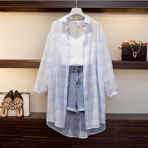 2021 New Arrival Casual 3 Piece set Women Long Sleeve Plaid Lapel Sunscree Shirts Tops +Vest +Denim Shorts Sets Outfits Femme