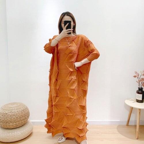 Miyake Pleated Summer Dress 2021 Autumn Diamond Pleats Long Dress Loose Womens High Fashion Aesthetic Clothes