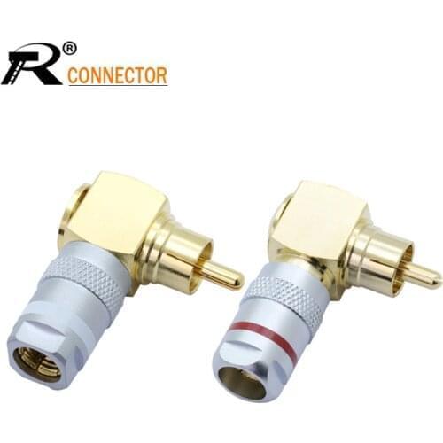 10pcs/5pairs RCA Right Angle Male Plug High Quality Copper/Brass 24K Gold-plated Speaker RCA Wire Connector