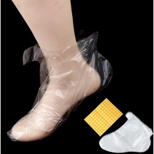 100Pcs Disposable Plastic Foot Covers Transparent Shoes Cover Paraffin Bath Wax SPA Therapy Bags Liner Booties For Men Women