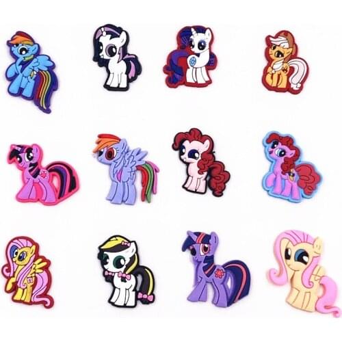 12PCS Lovely Cartoon Unicorn Horse Soft PVC Flat Back DIY Gadgets For Phone Case Pin Badges Shoe Charms Kids Gifts