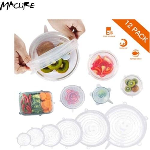 Home Kitchen Food grade Transparent Refrigerator 12 Pcs Set Silicone Covers For Cookware Bowl Pot