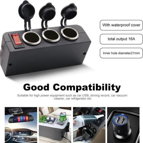 3 Way Cigarette Lighter Socket with Switch 92cm Wire for Dash Cam Car Vacuum Power Outlet ON/Off Toggle Switch Panel