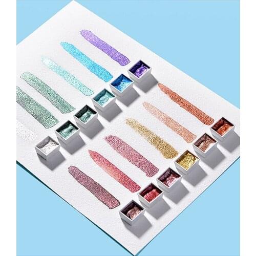 12 /36/48Colors Solid Watercolor Paints Set Textured Pearlescent Pigment Metallic Glitter Suit Portable Art Supplies