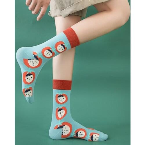 5 Pairs Street Style Sports Socks Korean Cartoon Funny Color Medium Tube Men And Women Kawaii Girl Cotton Socks