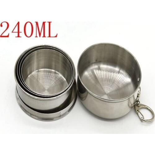50pcs/lot Big size 240ml Stainless Steel Folding Cup Traveling Outdoor Camping Hiking Mug Portable Collapsible Foldable Cup