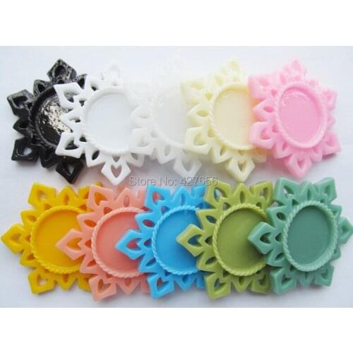 50pcs Mixed Colors Flatback Resin Snowflake Charm Finding,Filigree Base Setting Tray, for 25mm Cabochon/Cameo,DIY Accessory