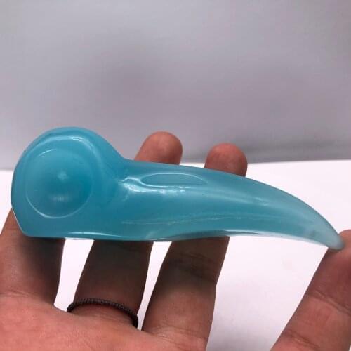 95MM Artificial crystal bird head blue hand - carved stone indoor desk decoration