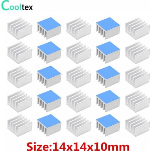 50pcs Aluminum Heatsink 14x14x10mm Heat Sink Cooler Cooling For Electronic Chip IC With Thermal Conductive Double sided Tape