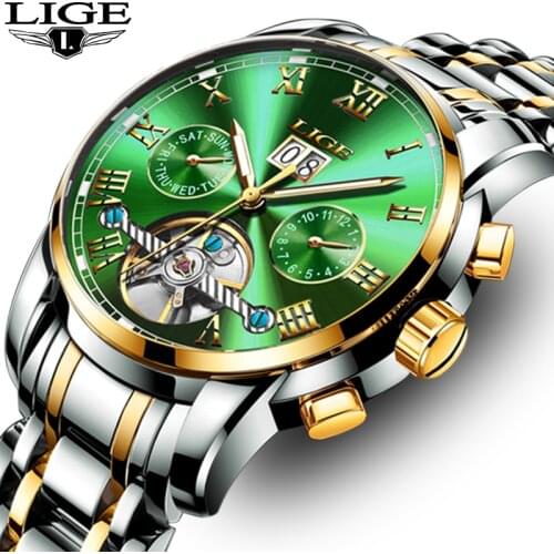 LIGE Brand Fashion Mens Watch Automatic Mechanical Tourbillon Watch Male Business Watches Men Waterproof Clock Relogio Masculino