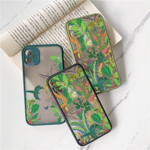 Leopard and Tropical Plants Flower Phone Case for iphone 6s 7 8 Plus X XS MAX XR 11 12 Pro Max Back Black Green Shockproof Cover