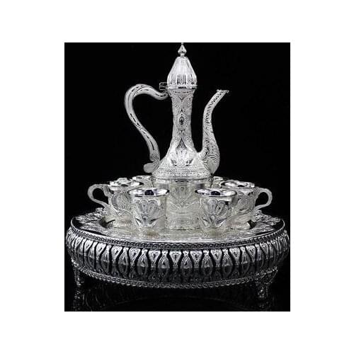 European vintage wine pot wine cup creative alloy wine set 8-piece home furnishing Russian wine set gift silver gold