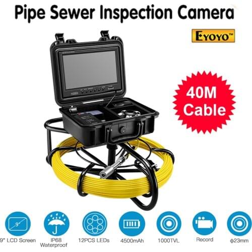 Eyoyo Pipeline Endoscope Inspection Camera 40M Underwater Industrial Pipe Sewer Drain Video 9 Inch LCD Monitor 1000TVL Snake Cam