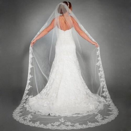 LOVSKYLINE Real Pictures 2.5 Meter White Ivory Lace Edge embroidery Cathedral Wedding Veils Long One-Layer Bridal Veil with Comb