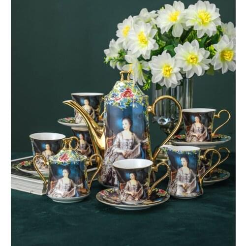 Europe Court Figure Bone China Coffee Cup And Saucer Set Porcelain Teacup Afternoon Tea Party Drinking Home Decoration