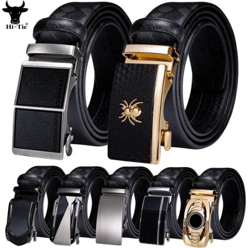 Hi-Tie Designer 40 Pattern Automatic Buckle Mens Belts for Men Black Leather Ratchet Waist Straps Dress Jeans Belt Formal XXXL