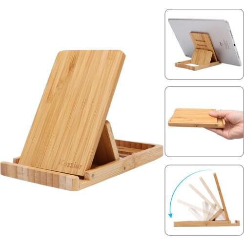 ICozzier Mini Bamboo Portable Adjustable Tablet Phone Stand Office Home Multi-angle Foldable Cellphone Holder