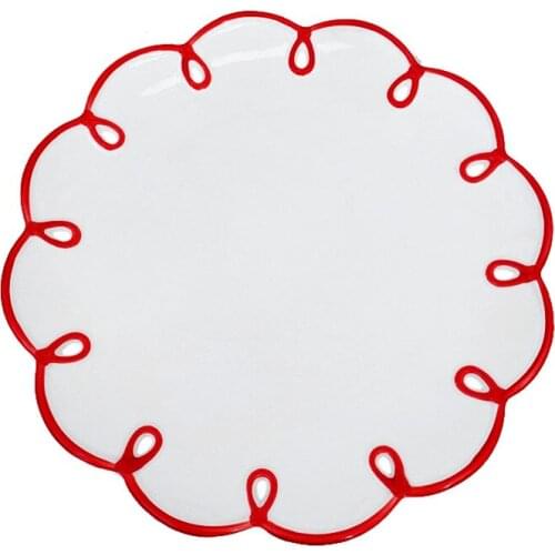Ins Creative Retro Red Border Flower 9 Inch Disc Ceramic Plate Cake Dessert Plate Fruit Ornament Plate Simple