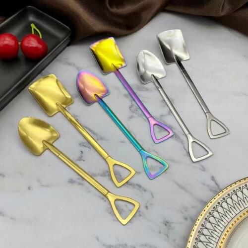 Wear-resistant Coffee Ice Cream Teaspoon Stainless Steel Shovel Spoon Creative Portable Dessert Spoon for Kitchen