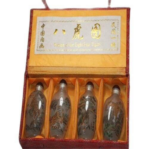 Fine Old Chinese Unique Painting Snuff Bottle Inside Painted Tiger Painting Four Combinations