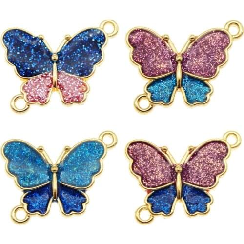 Julie Wang 4PCS Enamel Butterfly Charms Mixed Colors Alloy Bicolor Sequined Insect Connector Pendant Jewelry Making Accessory