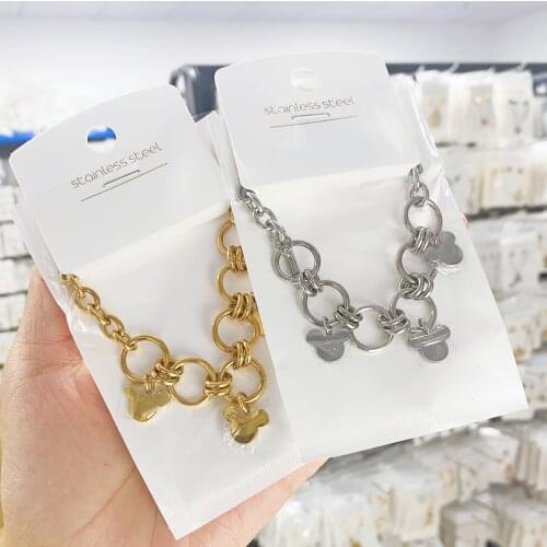 Cartoon Kawaii Mouse Pendant Necklace Titanium Steel Chain Necklace Inlaid Crystal Fashion Trendy Women Jewelry Birthday Gift