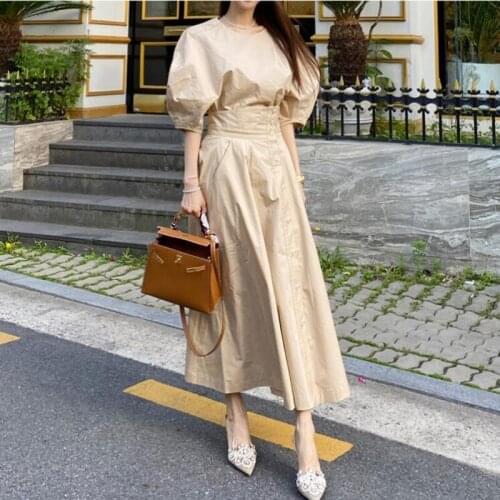 ZAWFL Summer Two Piece Sets Skirt And Puff Sleeve Top Set Korean Style Maxi Skirt Fashion Clothing Outfits For Women 2021
