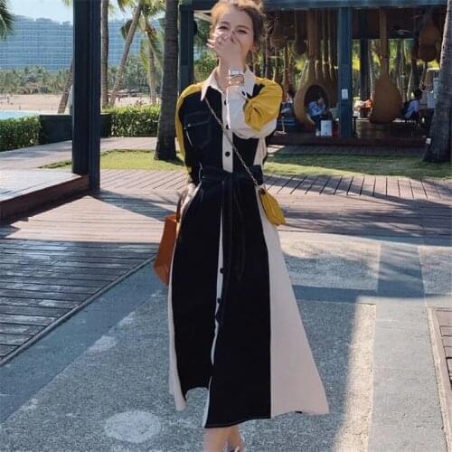 Hepburn Summer Dress Stitching Midi Dress Spring Autumn French Retro Temperament Midi Dress Belf Girl Dresses For Women 2021 200