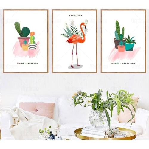 Cute Cactus Canvas Painting Pink Catcus Green Art Posters Fresh Style Botanical Wall Art Decoration for Living Room