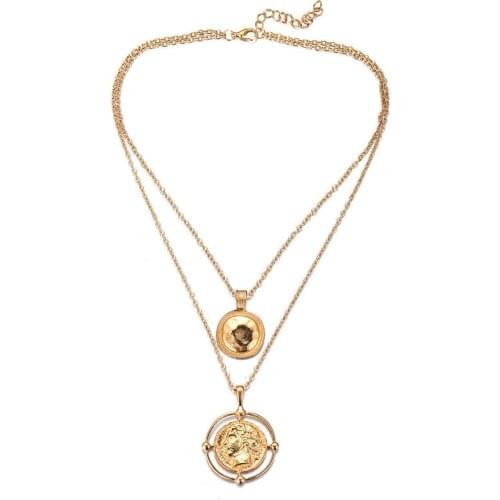 Fashion Gold Color Hanging Coin Chain Choker Necklace Female Layered Charms Pendant Chokers Necklaces Bohemia Jewelry