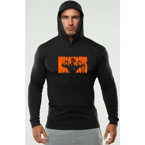 Men Running Sport Long Sleeve Hooded Shirts Gym Fitness T-shirt Male Bodybuilding Jogging Training Tee Tops Brand Clothing
