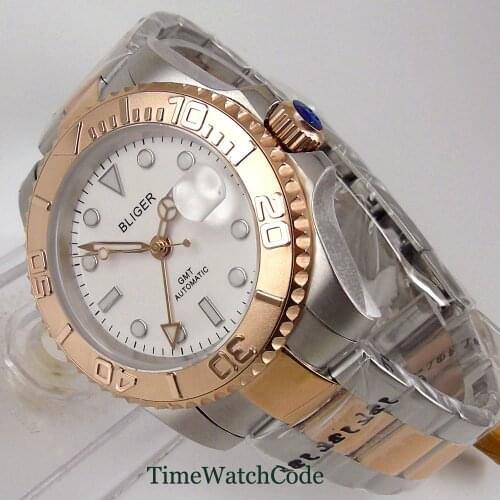 40mm automatic mens watch GMT function 3804 movement sapphire glass oyster bracelet rose golden calendar luminous alum bezel