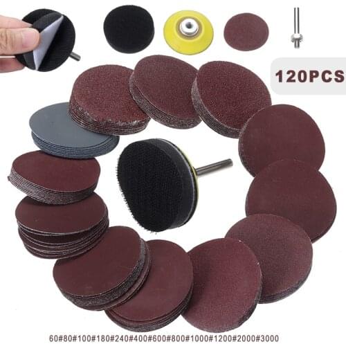120pcs/set 50mm 2'' Mix Sanding Sandpaper Abrasive Tool Sanding Disc Pad Kit for Drill Grinder Rotary Tools+Backing Pad