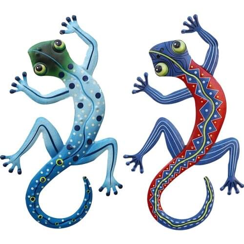 2pcs Kids Gifts Statue Fence Craft Handmade Outdoor Sculpture Small Metal Gecko Art Lizard Home Garden Yard Wall Decoration