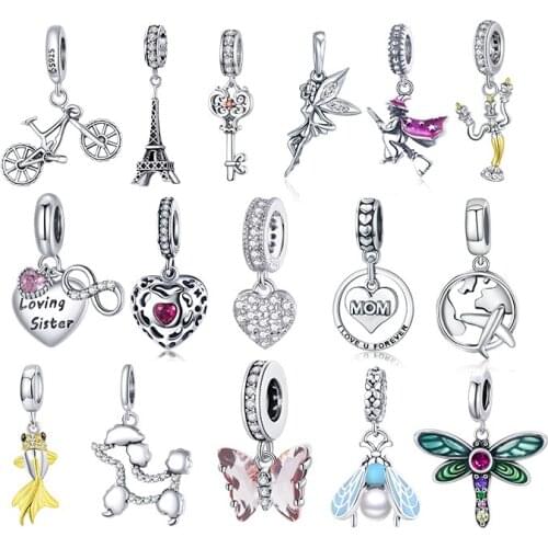 WOSTU Authentic 925 Sterling Silve Hot Sale Shiny Love Charms Pendant Fit Bracelets Women Party Fashion DIY Jewelry Gift Making