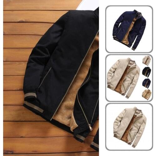 Casual Jacket Thickened Stylish Inside Pocket Stand Collar Long Sleeve Fleece Jacket