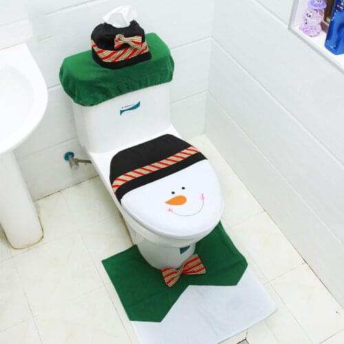 Christmas Toilet Seat Cover Decorative Set Cartoon Santa Claus Snowman Home Bathroom Toilet Ornament New Year 2021 Decor