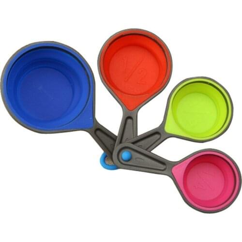 Color random 4-piece silicone folding measuring cup color silicone folding measuring spoon baking DIY silicone measuring spoon