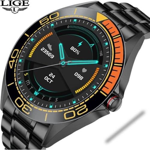 LIGE Luxury Steel Band Smart Watches Mens smartwatch IP68 Waterproof Sports Fitness Watch Men for Android ios reloj inteligente