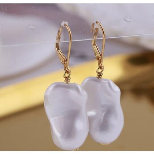 Unisex exquisite big natural baroque pearl earrings drop botique gold plated shiny earrings