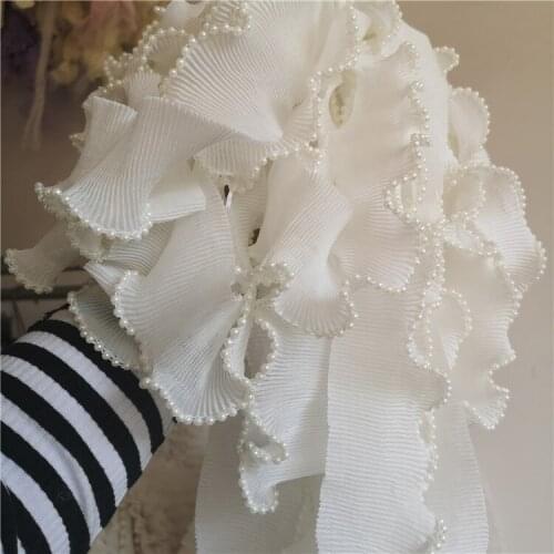 Straighten 5Yds/lot 6cm wide Diy retro beaded trim white ruffled lace womens skirt dress lace accessories AC577