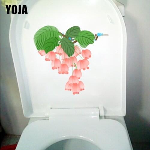 YOJA 23.4*21.8CM Ink Pink Bellflower Cartoon Wall Stickers Mural Home Toilet Bathroom Decor T1-1162