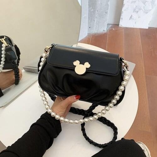 Disney Mickey mouse retro handbag female 2021 cartoon fold underarm bag niche design pearl one-shoulder messenger bag