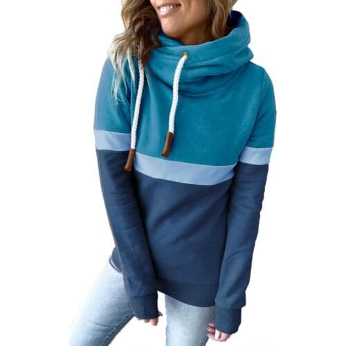 Women Hoodie 2021 Hooded Top Contrast Color Patchwork Autumn Winter Long Sleeve Drawstring Hooded Sweatshirt for Daily Wear