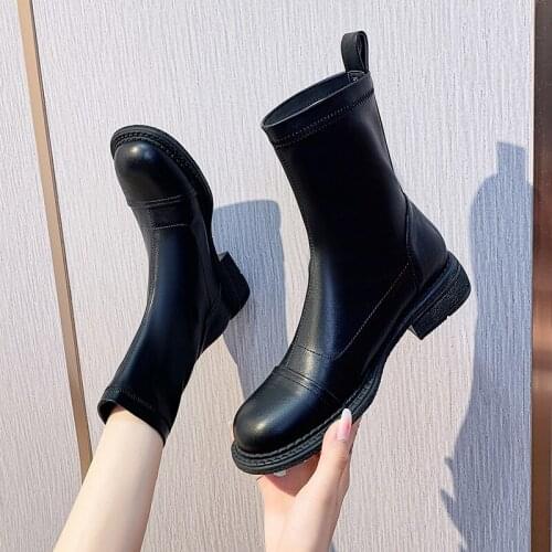 Women Ankle Boots PU Low Heels Platform Zipper Females Casual Spring & Autumn Shoes Classic Retro Leisure Mature Ladies Footwear