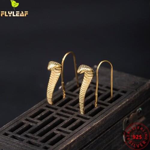 925 Sterling Silver Cobra Drop Earrings For Women 18k Gold Handmade Ethnic Style Female Fine Jewelry